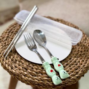 قاشق چنگال بچگانه چاپستیک دار سرامیکی طرح خرسی