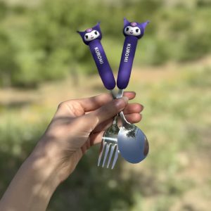 قاشق چنگال دسته سلیکونی طرح کرومی